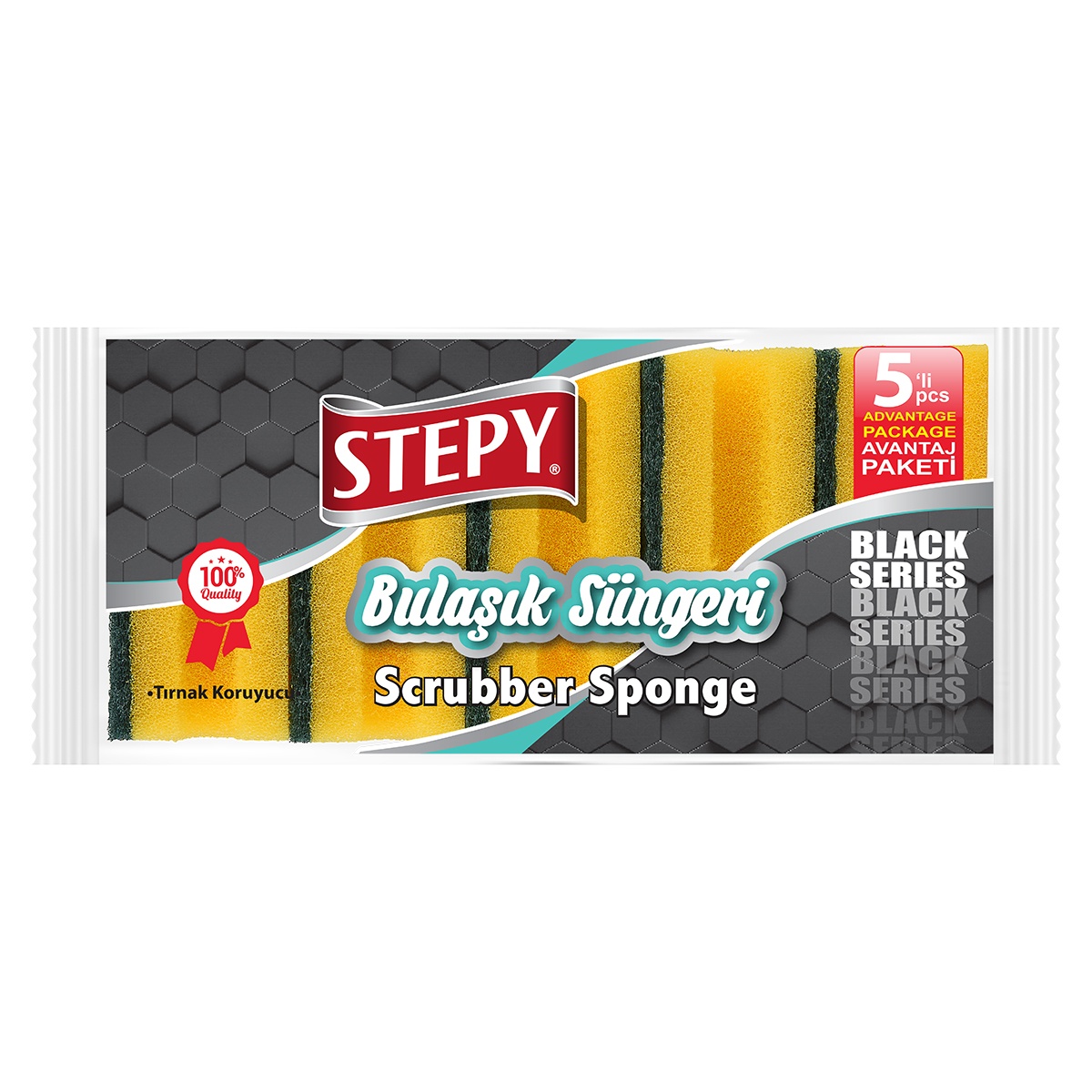 Black Seri Tekli Oluklu Bulaşık Süngeri 5'li